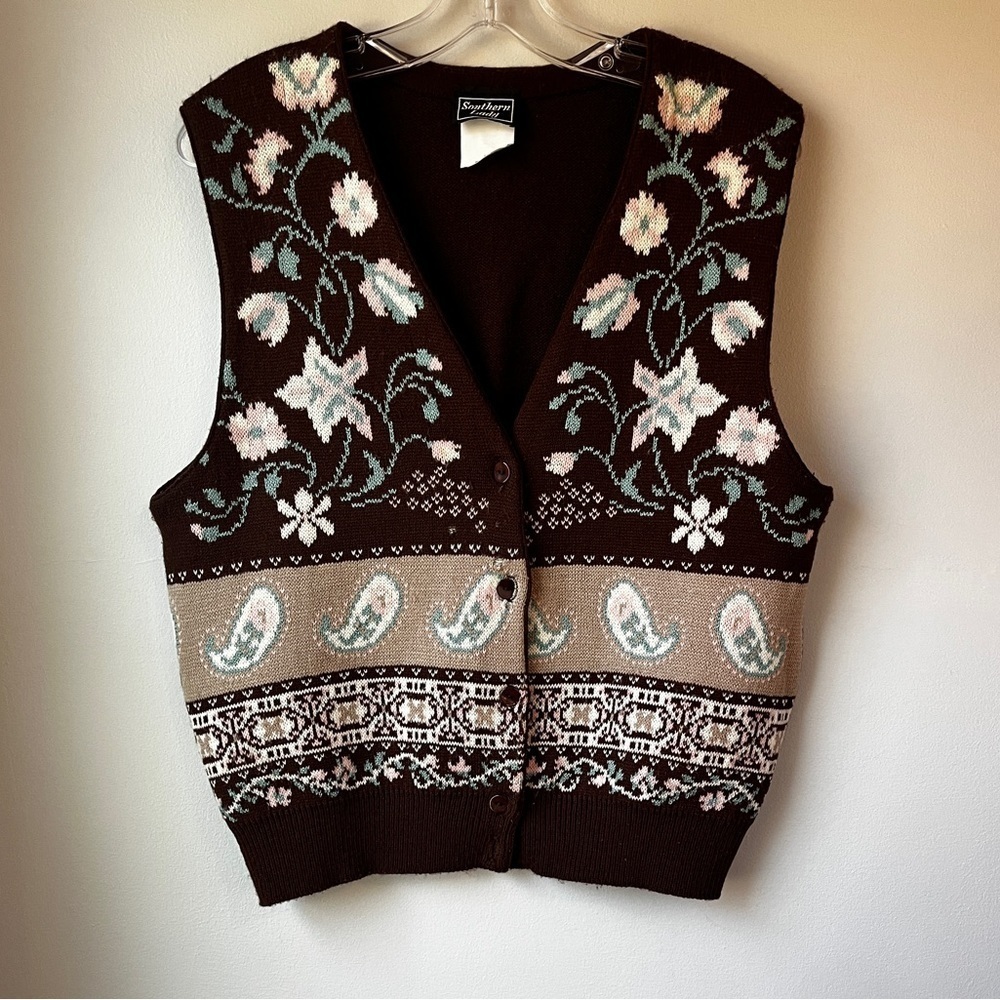 🏷️ 2/$20 Vintage Southern Lady Floral Knit Grandma Sweater Vest